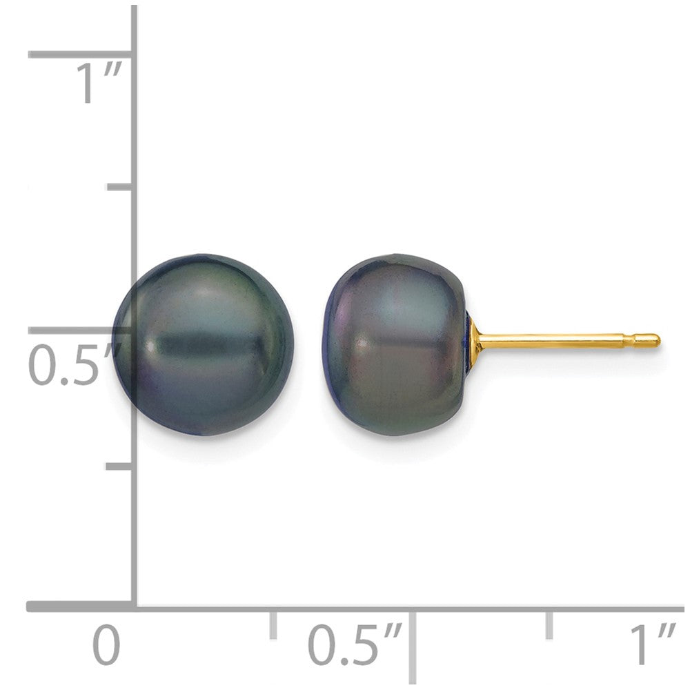 14k 8-9mm Black Button FW Cultured Pearl Stud Post Earrings