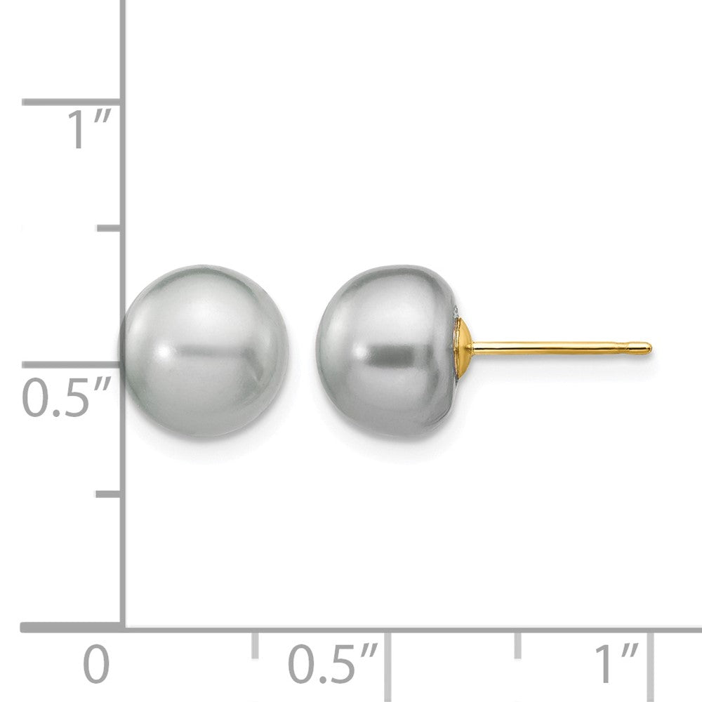 14k 8-9mm Grey Button FW Cultured Pearl Stud Post Earrings