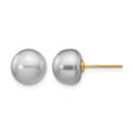 14k 8-9mm Grey Button FW Cultured Pearl Stud Post Earrings