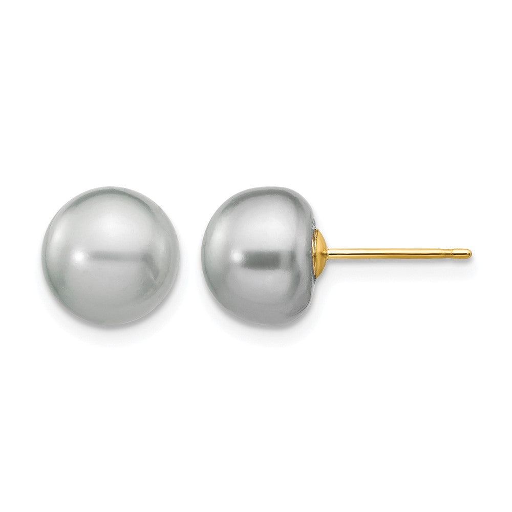 14k 8-9mm Grey Button FW Cultured Pearl Stud Post Earrings