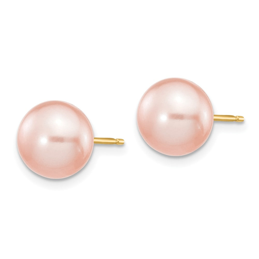 14k 8-9mm Pink Button FW Cultured Pearl Stud Post Earrings
