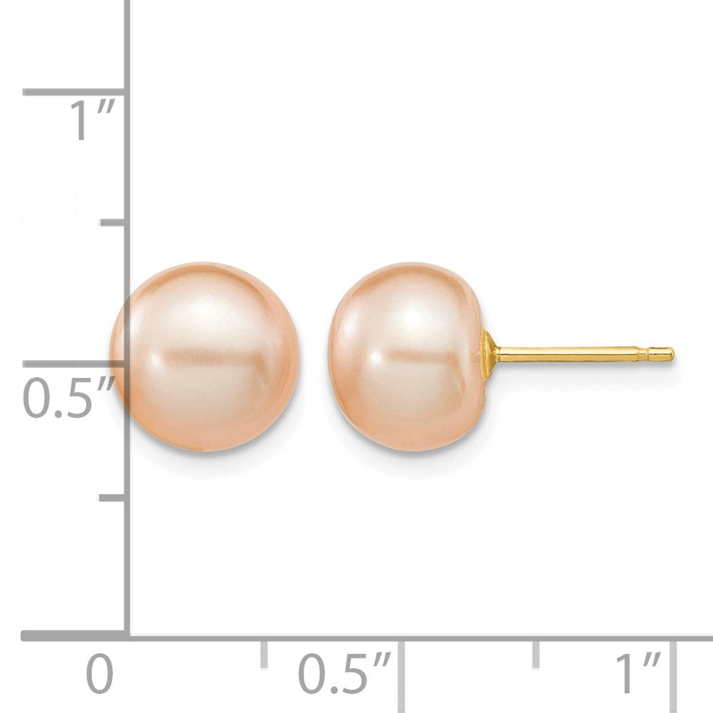14k 8-9mm Pink Button FW Cultured Pearl Stud Post Earrings