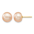 14k 8-9mm Pink Button FW Cultured Pearl Stud Post Earrings