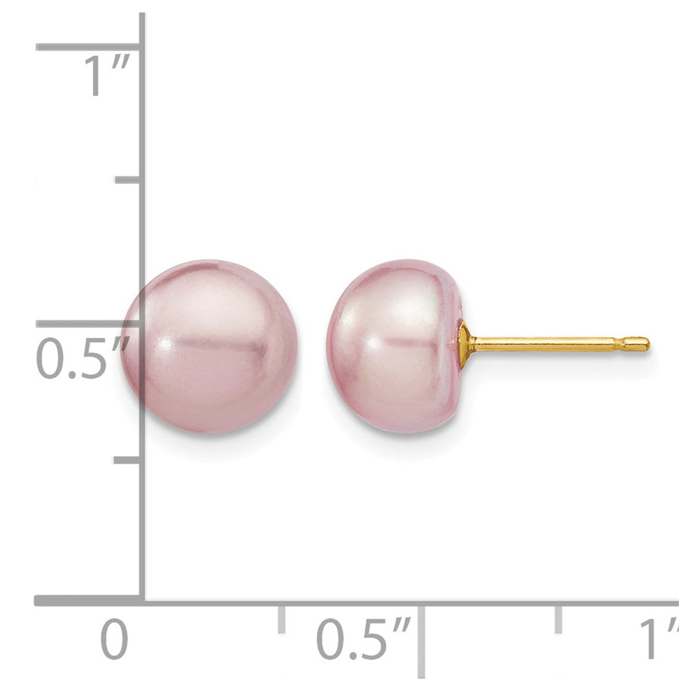 14k 8-9mm Purple Button Freshwater Cultured Pearl Stud Post Earrings