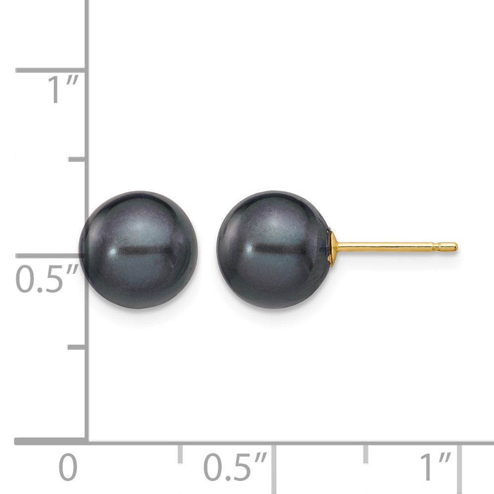 14k 8-9mm Black Round Freshwater Cultured Pearl Stud Post Earrings