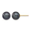 14k 8-9mm Black Round Freshwater Cultured Pearl Stud Post Earrings