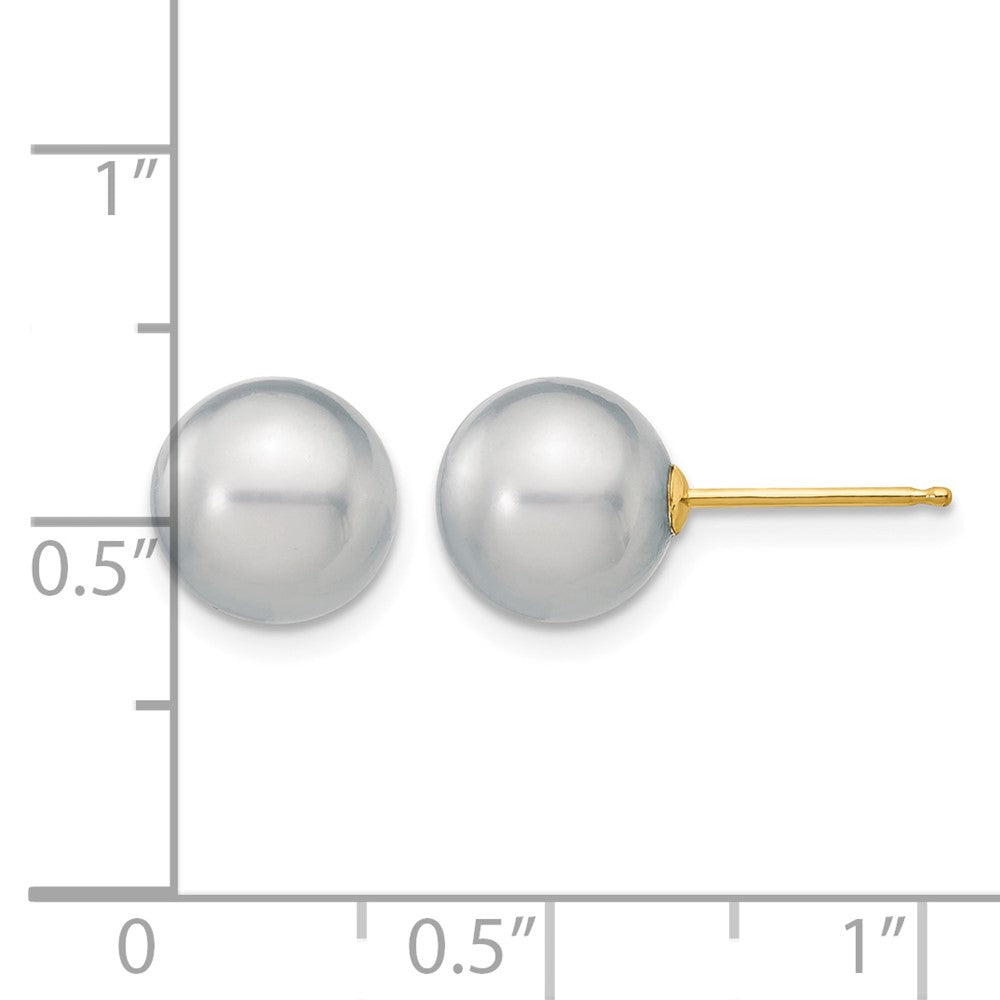 14k 8-9mm Grey Round Freshwater Cultured Pearl Stud Post Earrings