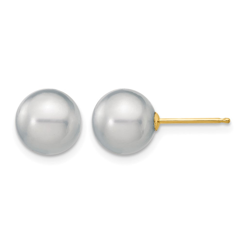 14k 8-9mm Grey Round Freshwater Cultured Pearl Stud Post Earrings