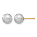 14k 8-9mm Grey Round Freshwater Cultured Pearl Stud Post Earrings