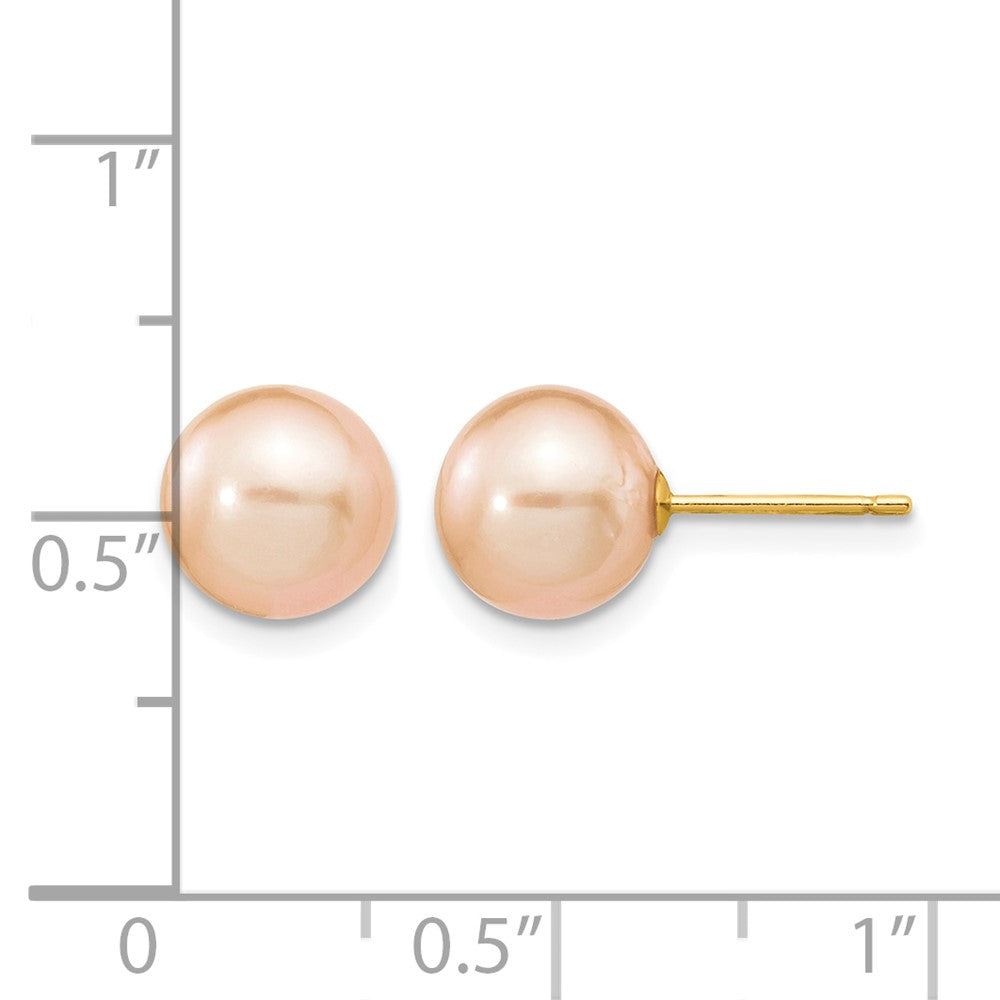 14k 8-9mm Pink Round Freshwater Cultured Pearl Stud Post Earrings