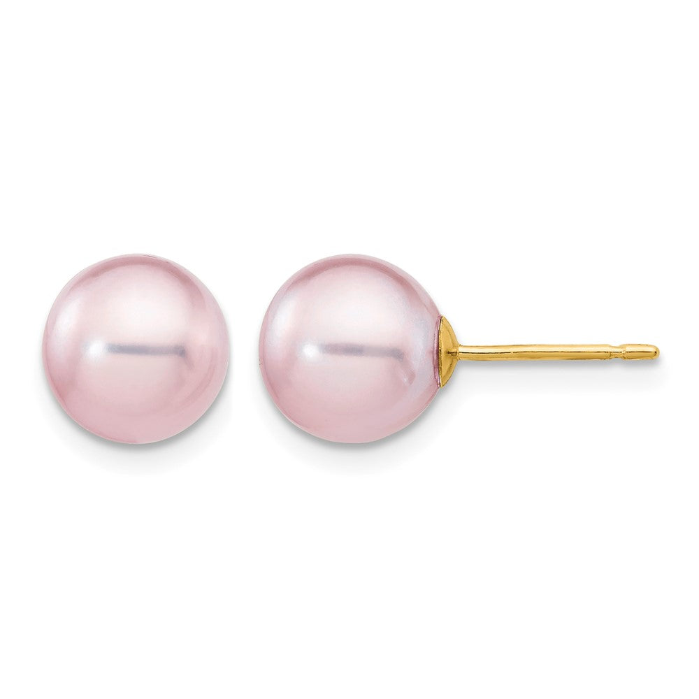 14k 8-9mm Purple Round Freshwater Cultured Pearl Stud Post Earrings