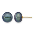 14k 9-10mm Black Button FW Cultured Pearl Stud Post Earrings