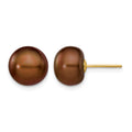14k 9-10mm Brown Button Freshwater Cultured Pearl Stud Post Earrings