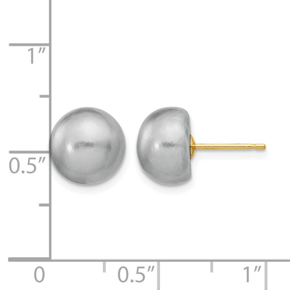 14k 9-10mm Grey Button FW Cultured Pearl Stud Post Earrings