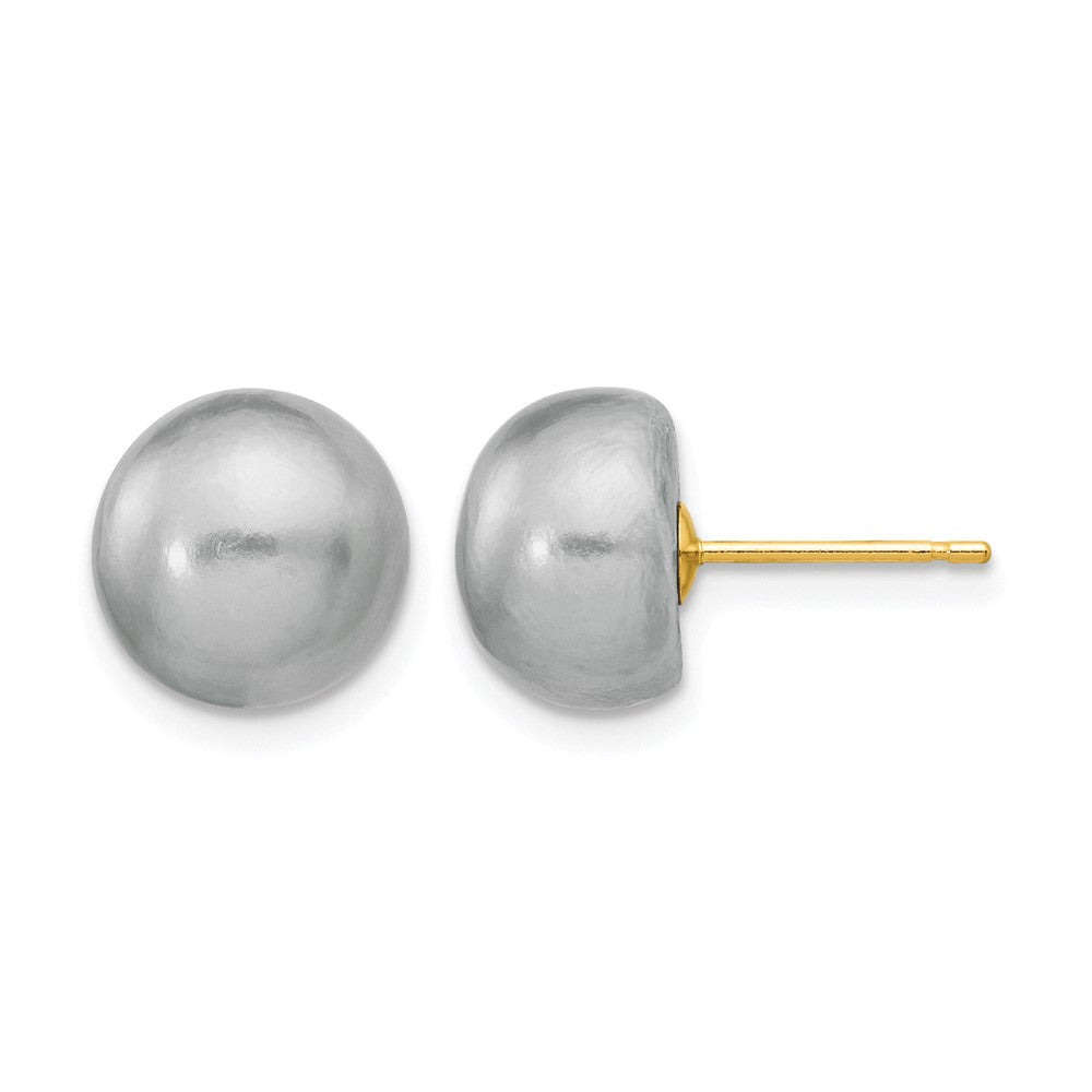 14k 9-10mm Grey Button FW Cultured Pearl Stud Post Earrings