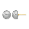 14k 9-10mm Grey Button FW Cultured Pearl Stud Post Earrings