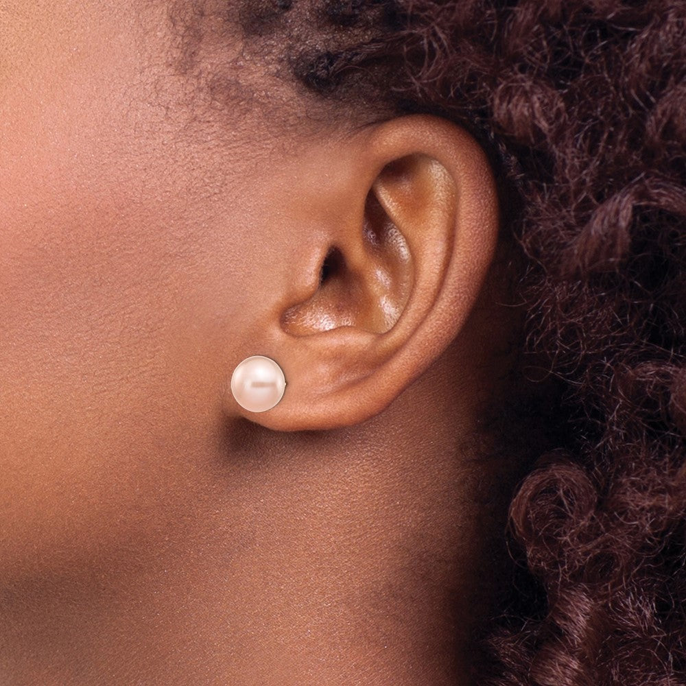 14k 9-10mm Pink Button FW Cultured Pearl Stud Post Earrings