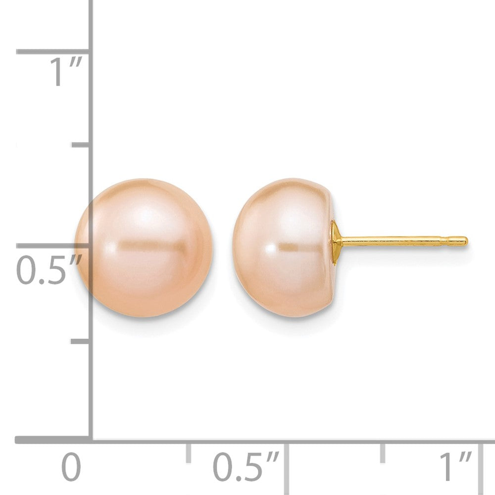 14k 9-10mm Pink Button FW Cultured Pearl Stud Post Earrings