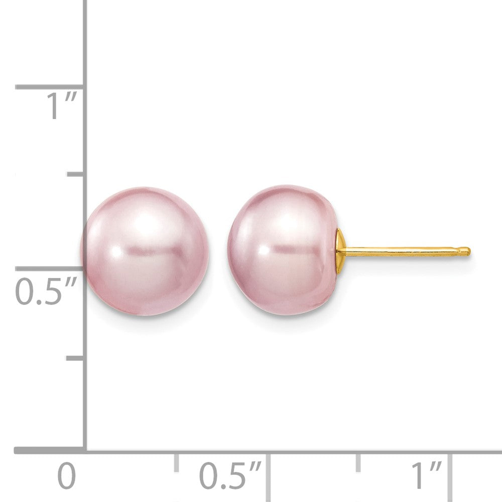 14k 9-10mm Purple Button Freshwater Cultured Pearl Stud Post Earrings