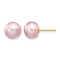 14k 9-10mm Purple Button Freshwater Cultured Pearl Stud Post Earrings