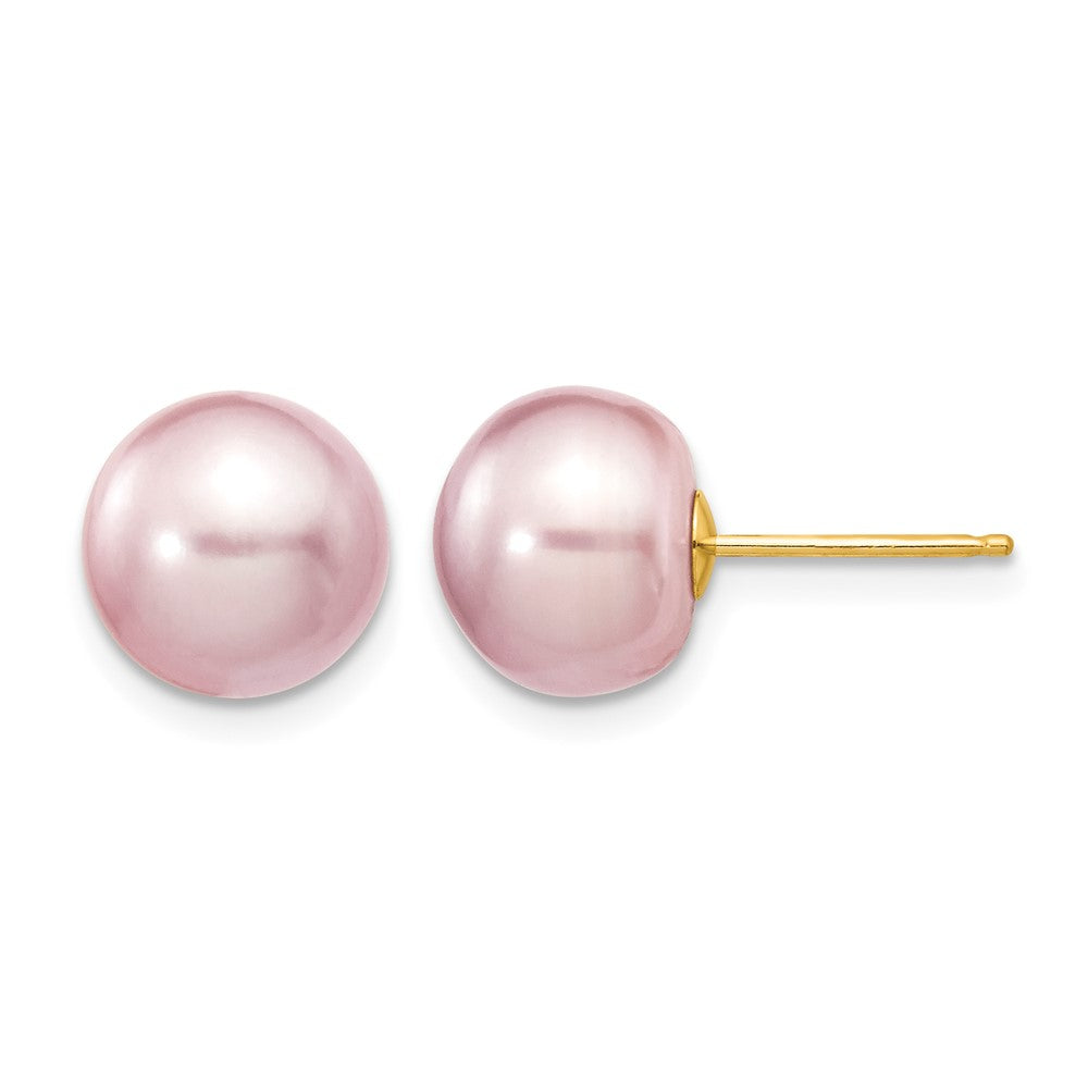 14k 9-10mm Purple Button Freshwater Cultured Pearl Stud Post Earrings