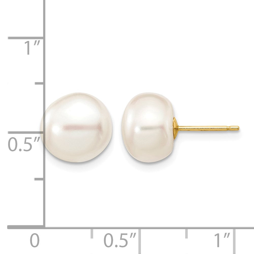 14k 9-10mm White Button Freshwater Cultured Pearl Stud Post Earrings