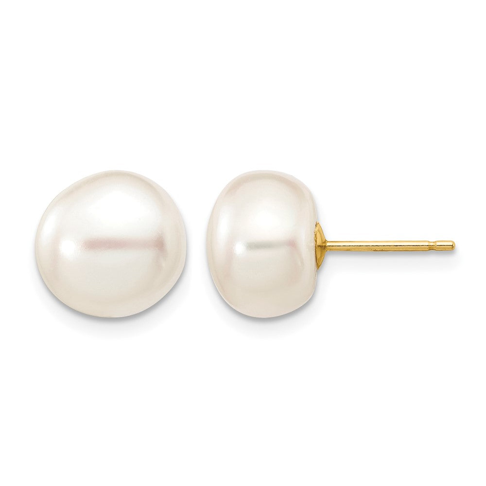 14k 9-10mm White Button Freshwater Cultured Pearl Stud Post Earrings