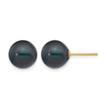14k 9-10mm Black Round Freshwater Cultured Pearl Stud Post Earrings
