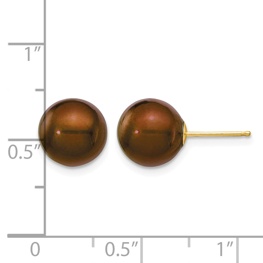 14k 9-10mm Brown Round Freshwater Cultured Pearl Stud Post Earrings