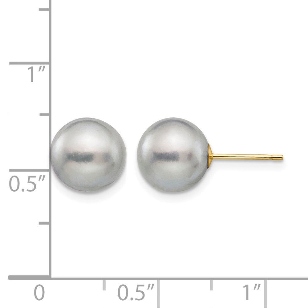 14k 9-10mm Grey Round Freshwater Cultured Pearl Stud Post Earrings