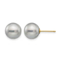 14k 9-10mm Grey Round Freshwater Cultured Pearl Stud Post Earrings