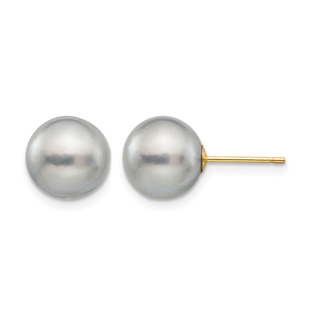 14k 9-10mm Grey Round Freshwater Cultured Pearl Stud Post Earrings