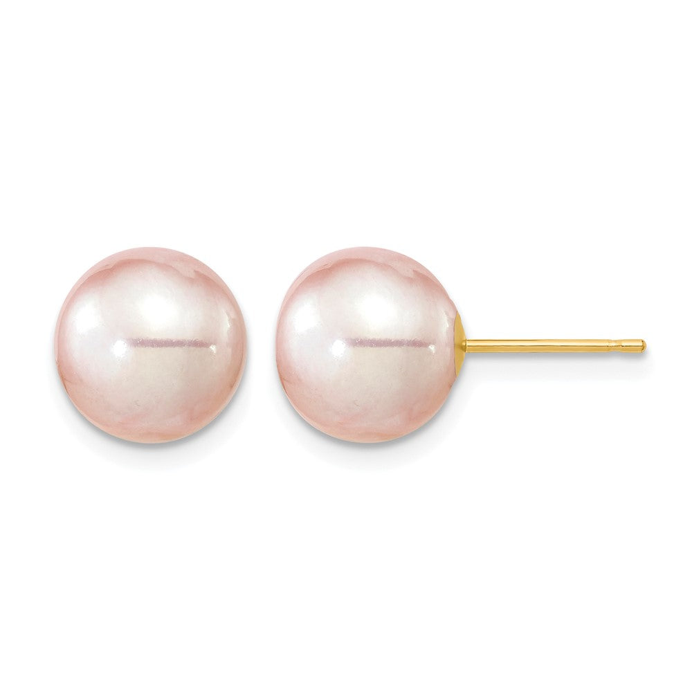 14k 9-10mm Purple Round Freshwater Cultured Pearl Stud Post Earrings