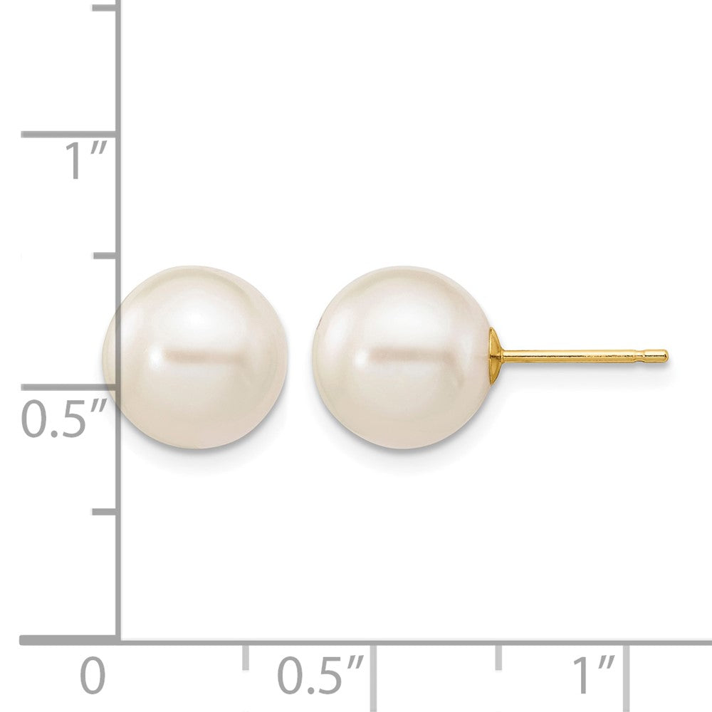 14k 9-10mm White Round Freshwater Cultured Pearl Stud Post Earrings