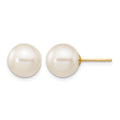 14k 9-10mm White Round Freshwater Cultured Pearl Stud Post Earrings
