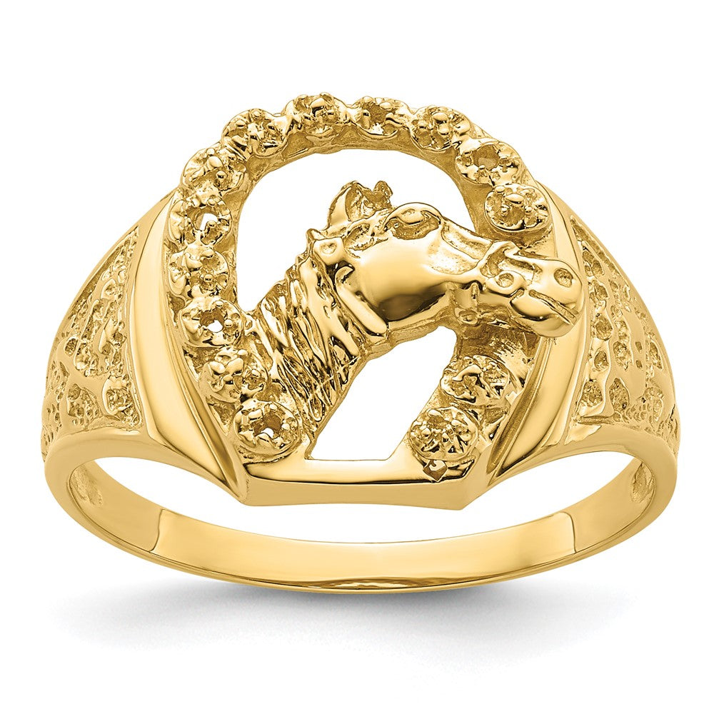 14k Diamond Horseshoe with Horse in Center Mens Ring Mounting
