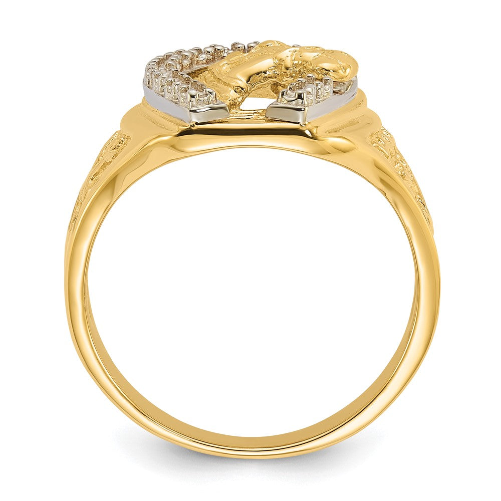 14k Two-Tone Mens Horseshoe with Horse in Center Ring Mounting