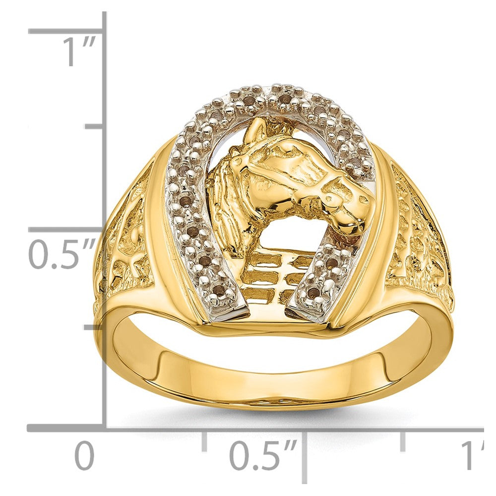 14k Two-Tone Mens Horseshoe with Horse in Center Ring Mounting