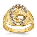 14k Two-Tone Mens Horseshoe with Horse in Center Ring Mounting