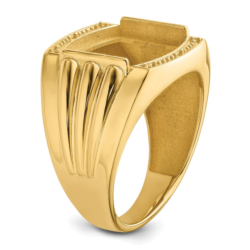 14k Ridged-Sides Mens Diamond and Onyx Ring Mounting