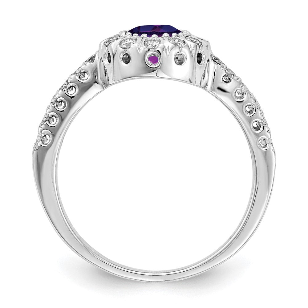 14k White Gold 5mm Amethyst AA Diamond ring