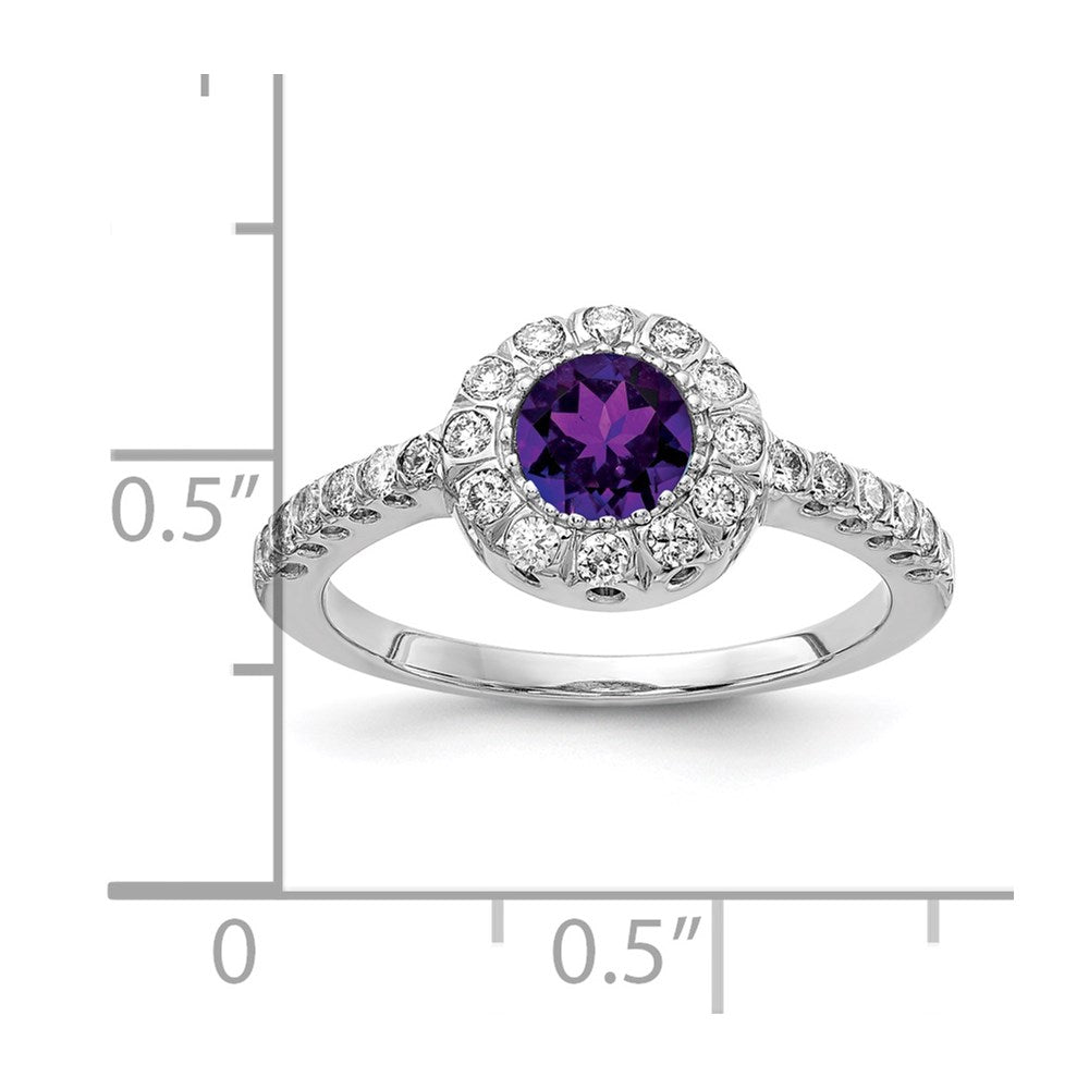 14k White Gold 5mm Amethyst AA Diamond ring