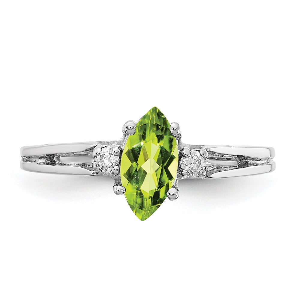 14k White Gold 8x4mm Marquise Peridot AAA Diamond ring