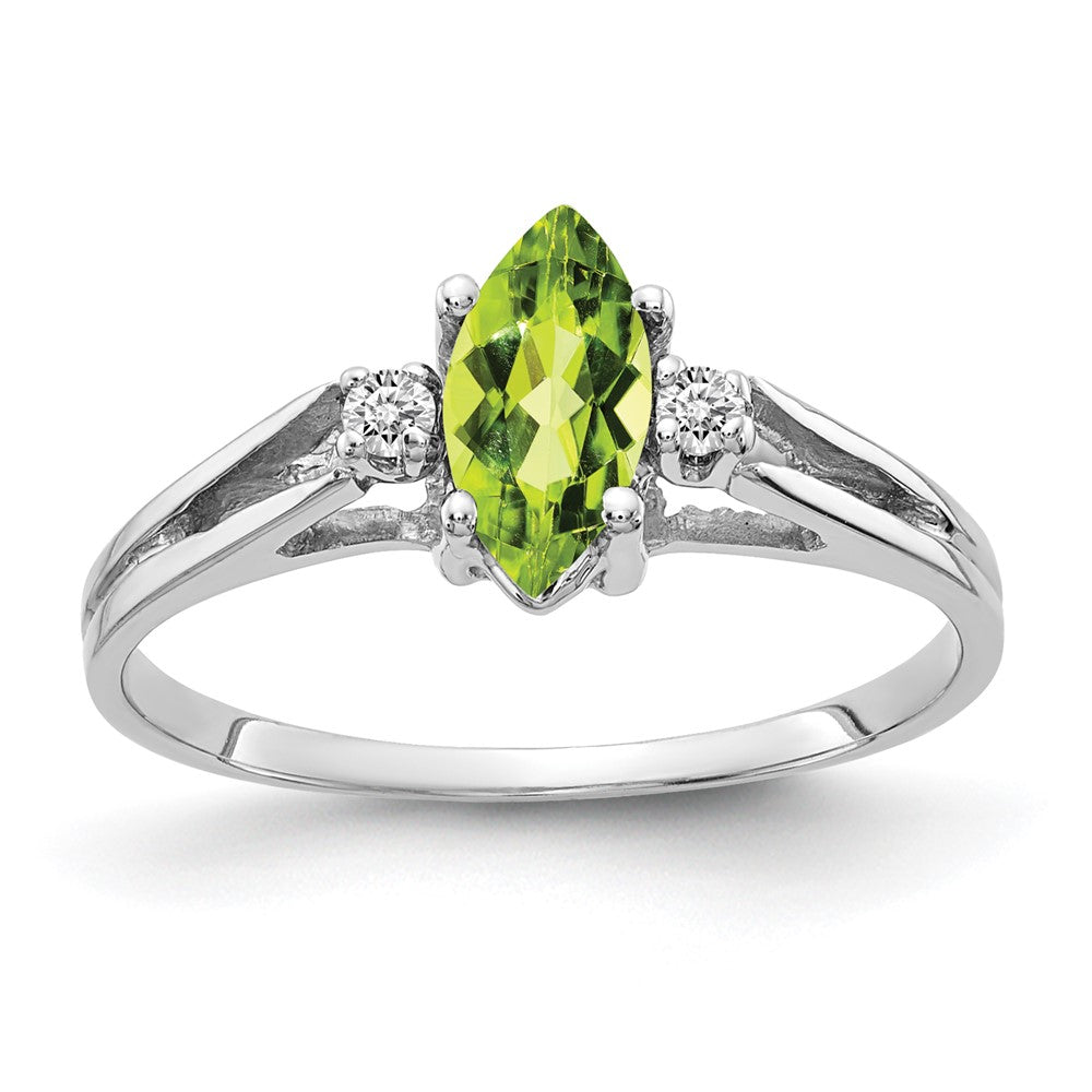 14k White Gold 8x4mm Marquise Peridot AA Diamond ring