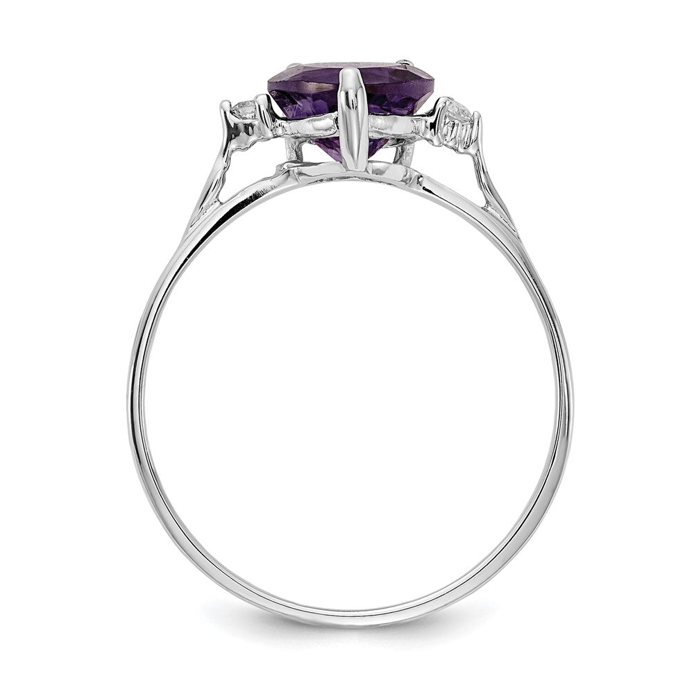 14k White Gold 7mm Heart Amethyst AAA Diamond ring