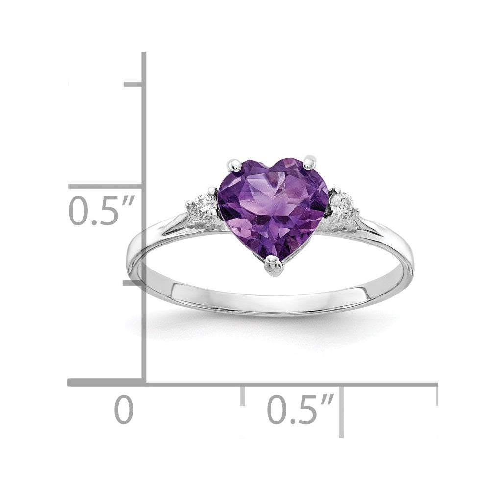 14k White Gold 7mm Heart Amethyst AA Diamond ring
