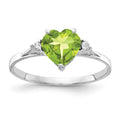 14k White Gold 7mm Heart Peridot AA Diamond ring
