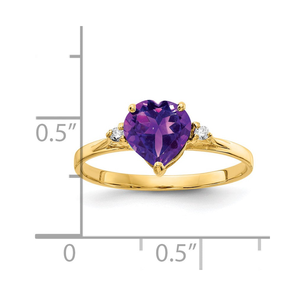 14k 7mm Heart Amethyst AAA Diamond ring