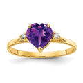 14k 7mm Heart Amethyst AA Diamond ring