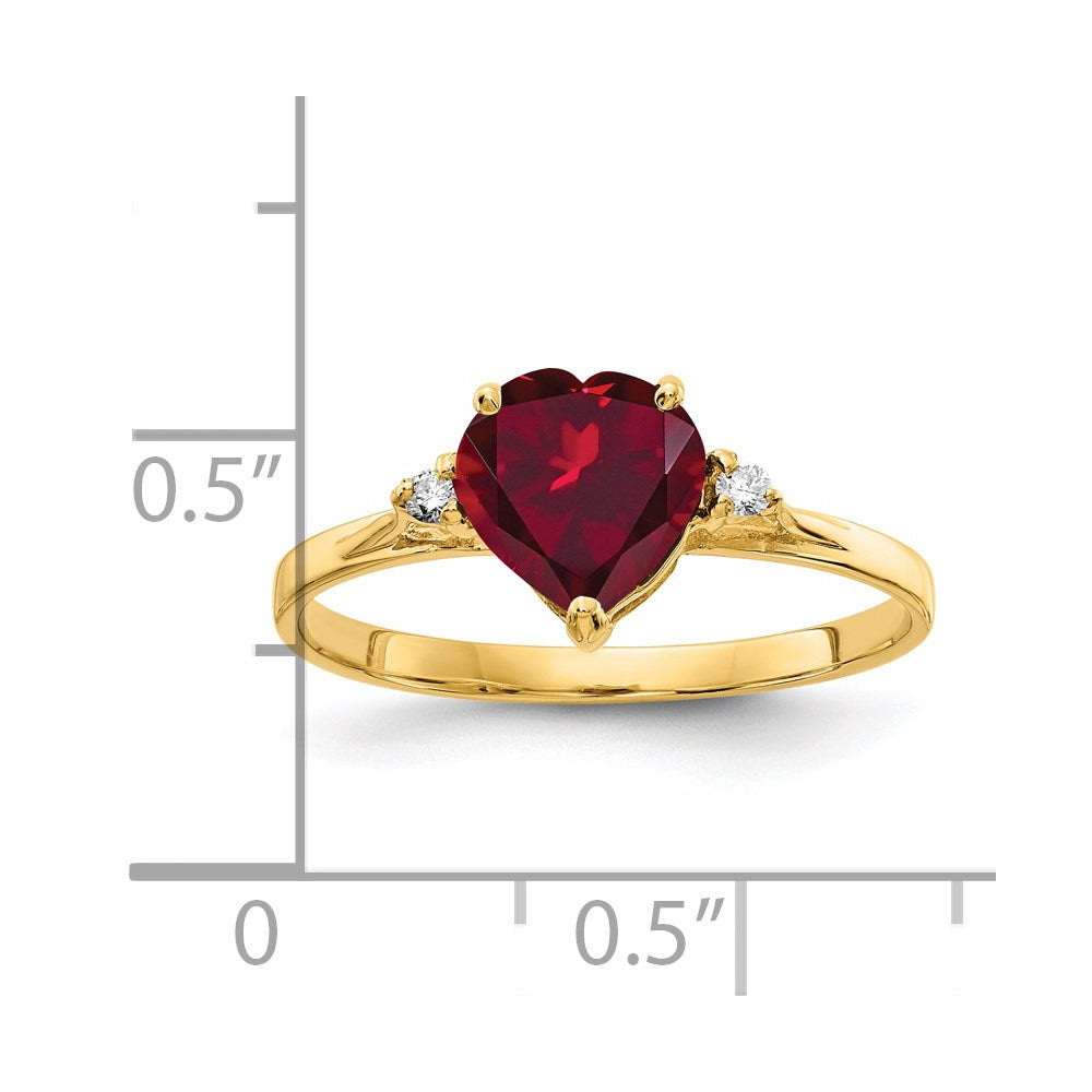 14k 7mm Heart Created Ruby A Diamond ring